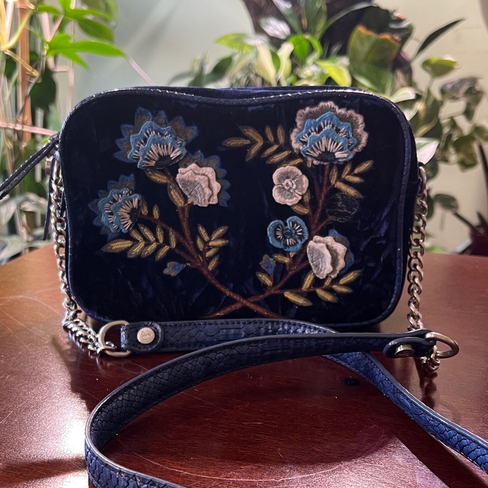 Sam Edelman Perri Floral Embroidered Velvet Crossbody Bag